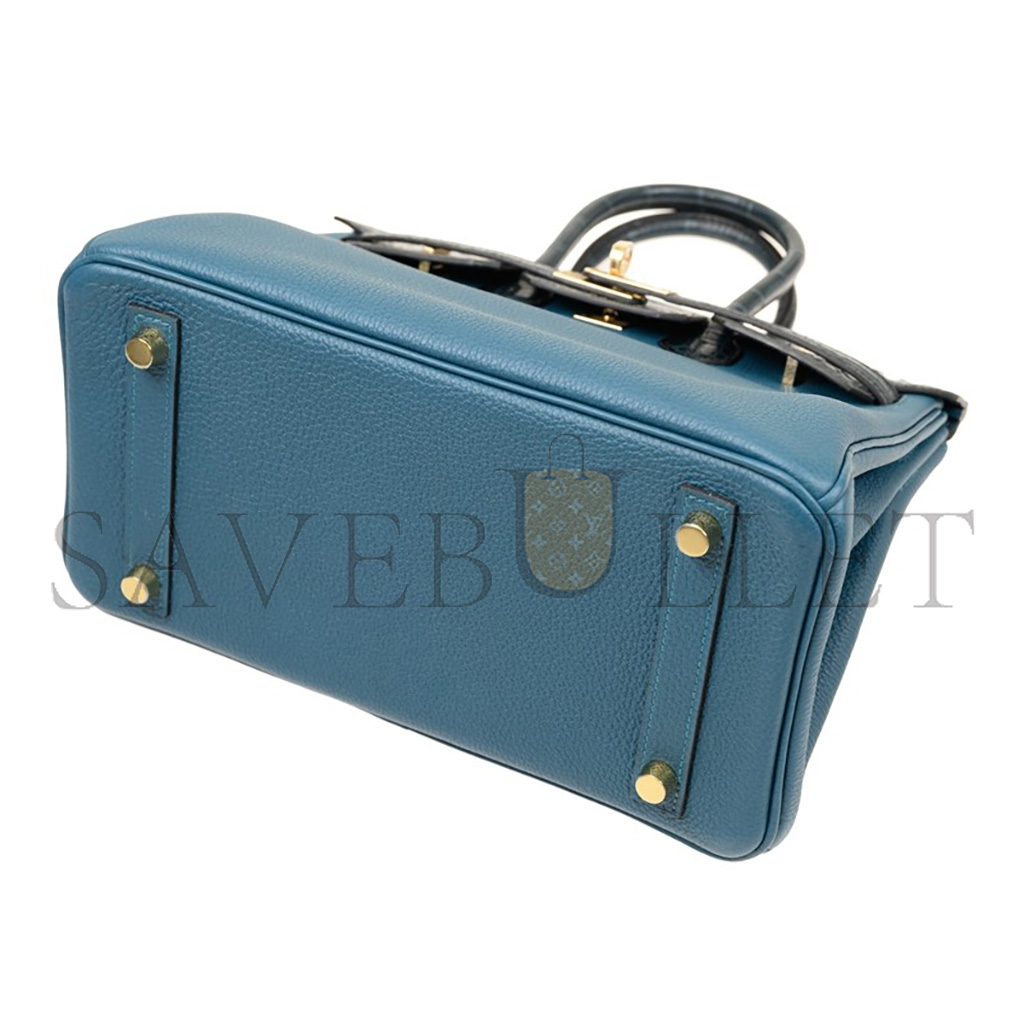 H**mes master birkin 25 crocodile and togo leather storm blue gold buckle h076216ck35 (25*20*13cm)